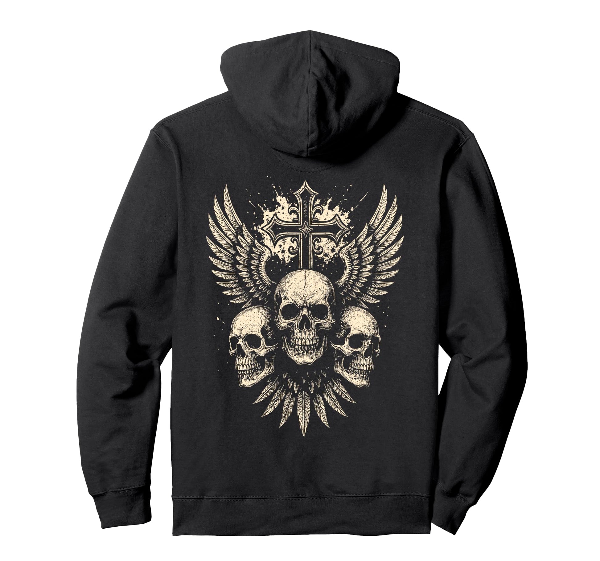 Skull Cross Wings Gothic Punk Rock Hoodie - Unique Graphic Men Women - T-Shirt, Sweatshirt, Hoodie