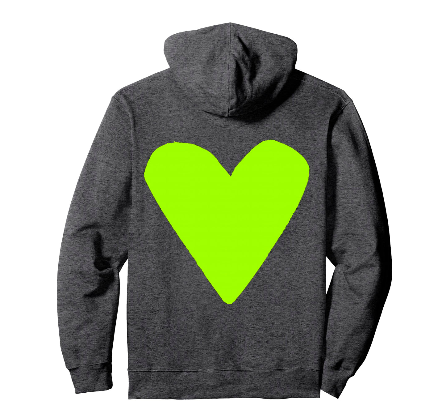 Lime Green Heart Back Hoodie - Novelty Apparel Unisex - T-Shirt, Sweatshirt, Hoodie