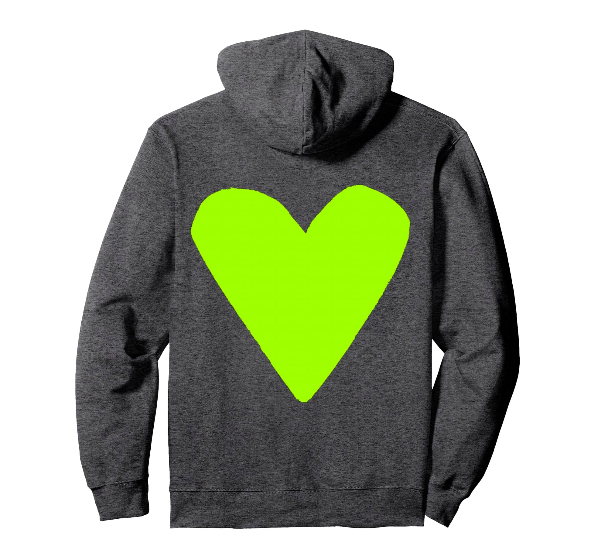 Lime Green Heart Back Hoodie - Novelty Apparel Unisex - T-Shirt, Sweatshirt, Hoodie
