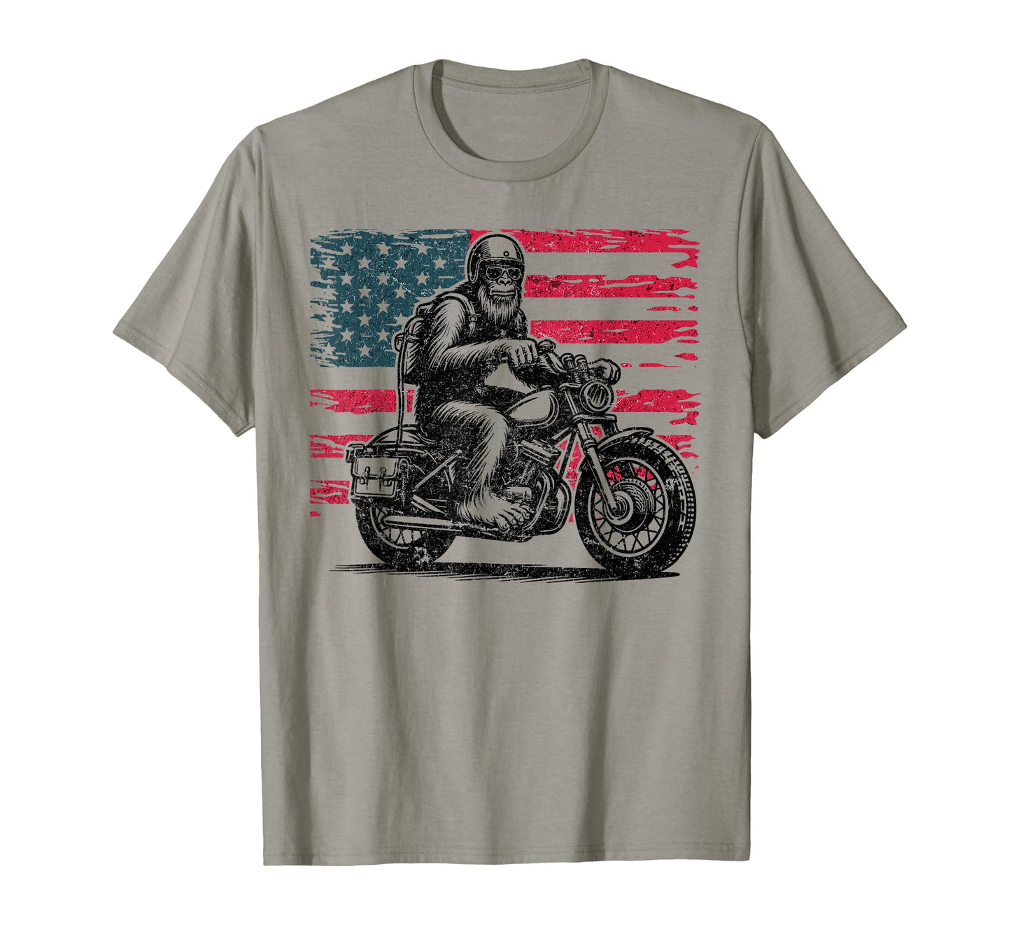 Sasquatch Biker Us Flag Motorcycle 4Th T-Shirt - Aesthetic Graphic Unisex - T-Shirt, Sweatshirt, Hoodie