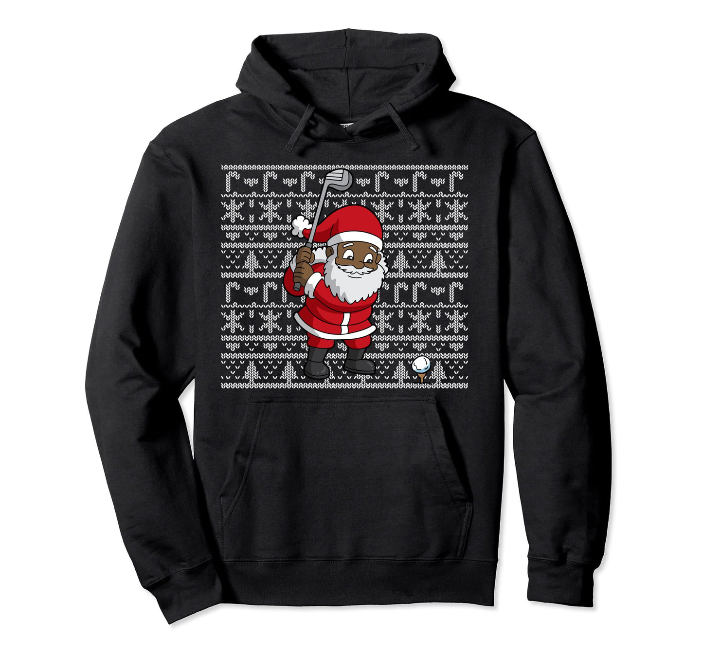 Golf Black African American Santa Claus Hoodie - Fun Novelty Design Unisex - T-Shirt, Sweatshirt, Hoodie