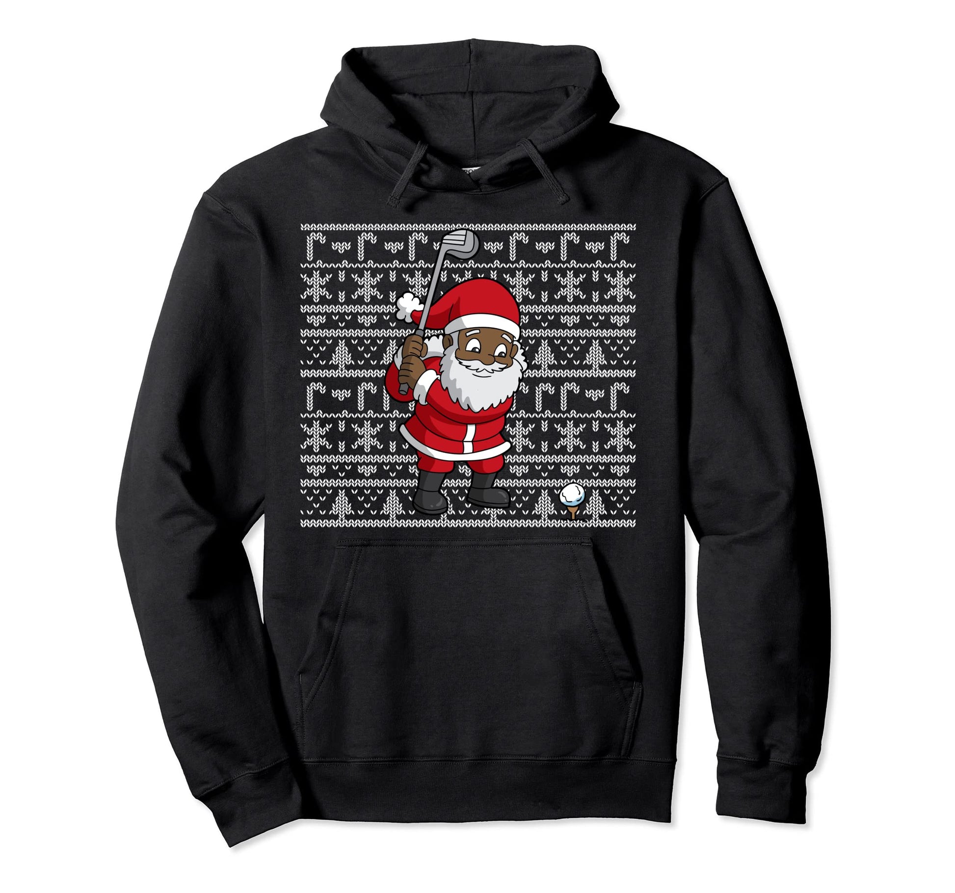 Golf Black African American Santa Claus Hoodie - Fun Novelty Design Unisex - T-Shirt, Sweatshirt, Hoodie