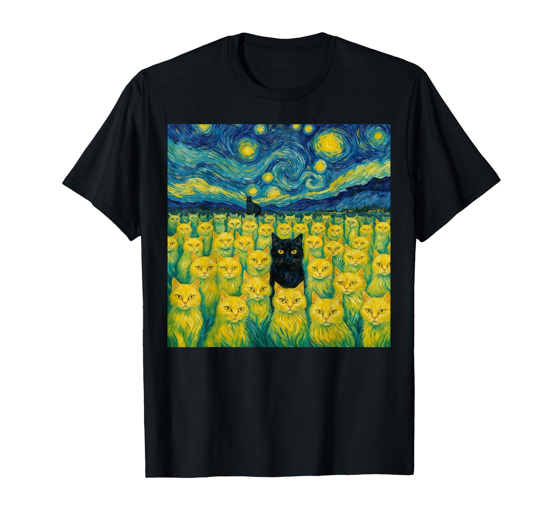 Cat Starry Night Van Gogh Cat Cat T-Shirt - Aesthetic Graphic Men Women - T-Shirt, Sweatshirt, Hoodie