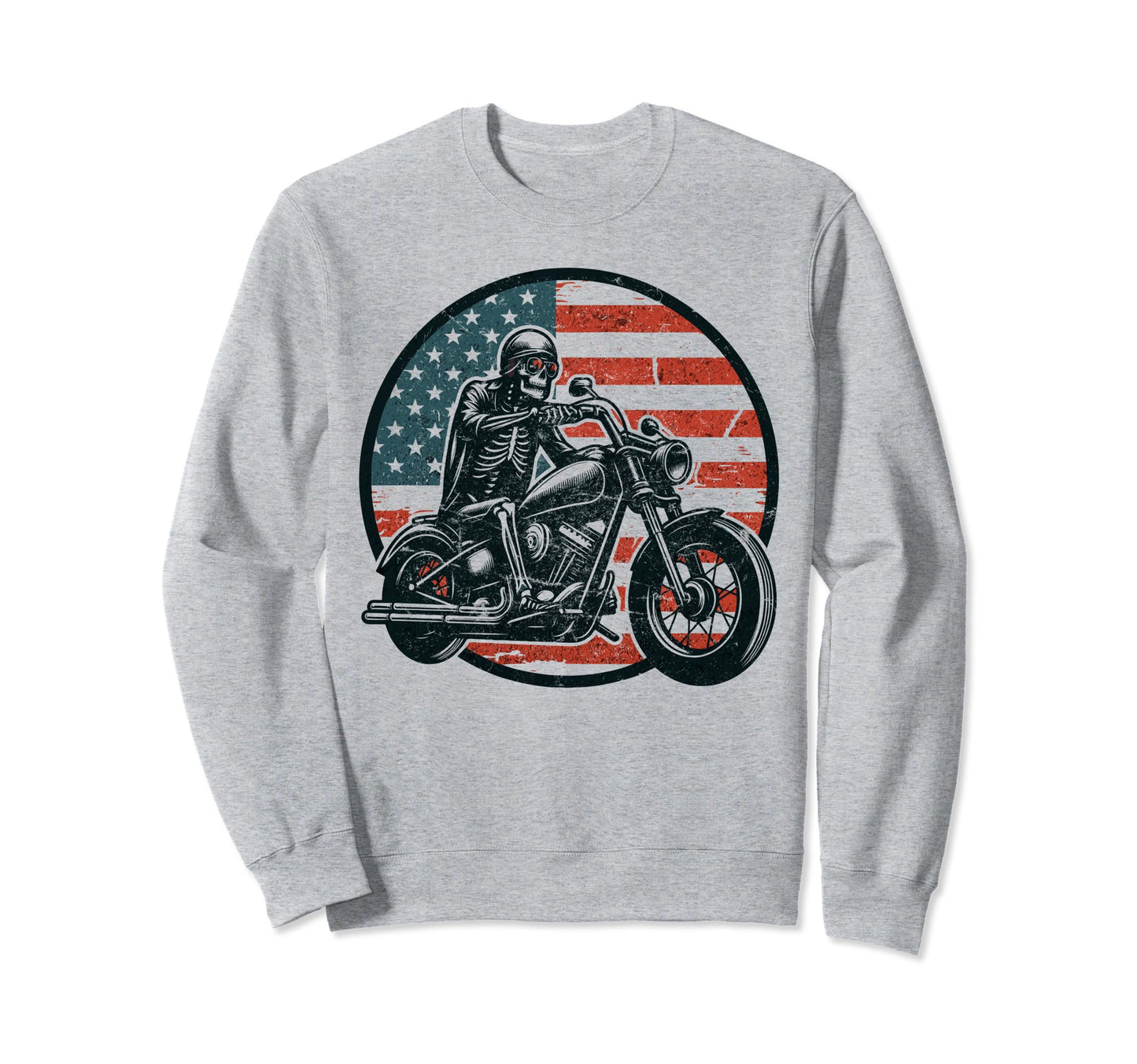 Us Flag Motorcycle Skeleton Biker 4Th Sweatshirt - Trendy Graphic Unisex - T-Shirt, Sweatshirt, Hoodie