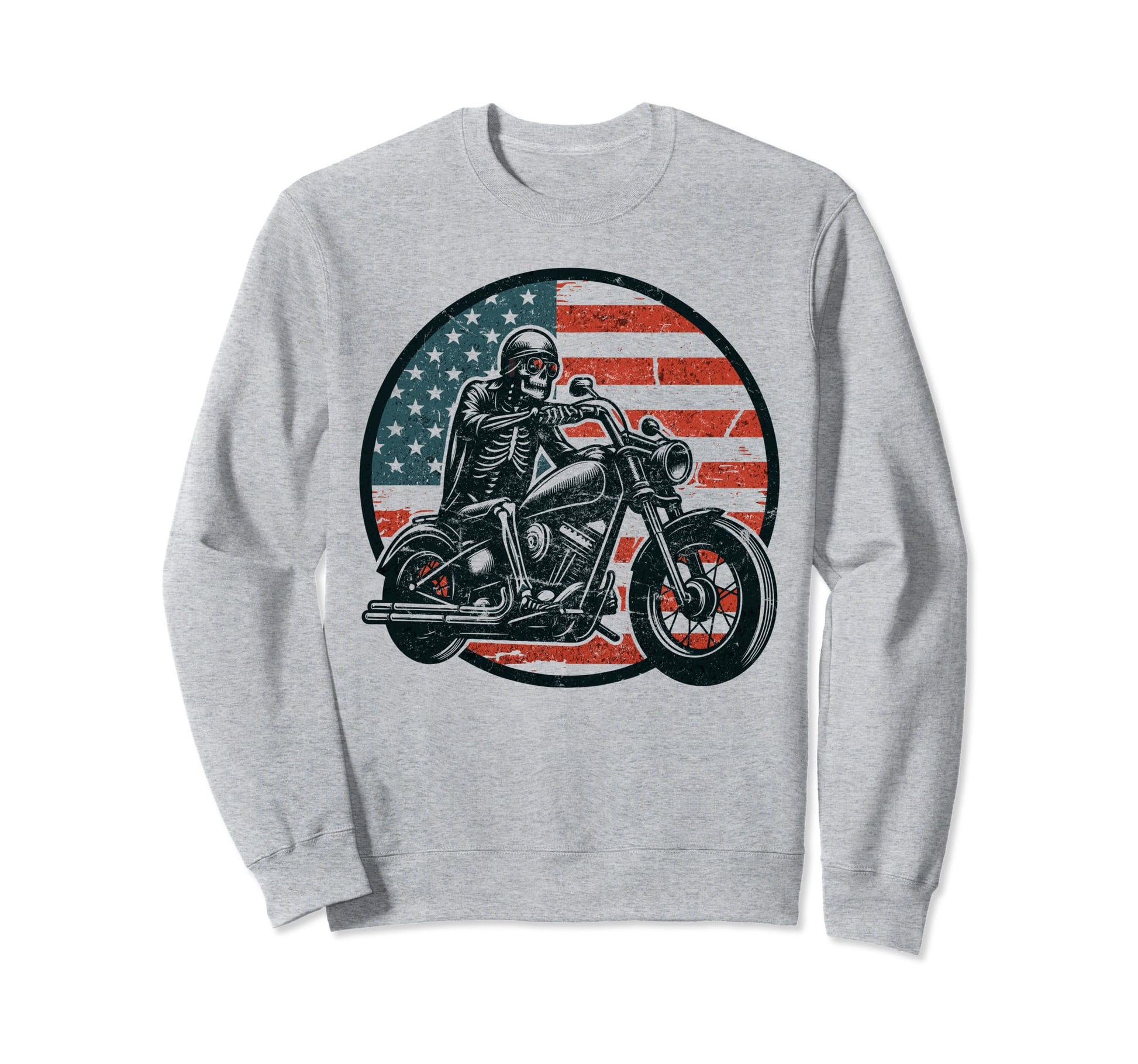 Us Flag Motorcycle Skeleton Biker 4Th Sweatshirt - Trendy Graphic Unisex - T-Shirt, Sweatshirt, Hoodie