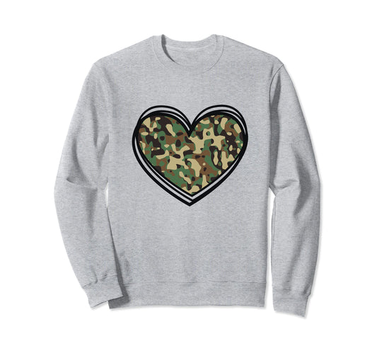 Camo Heart Camouflage Military Sweatshirt - Unique Graphic Men Women - T-Shirt, Sweatshirt, Hoodie