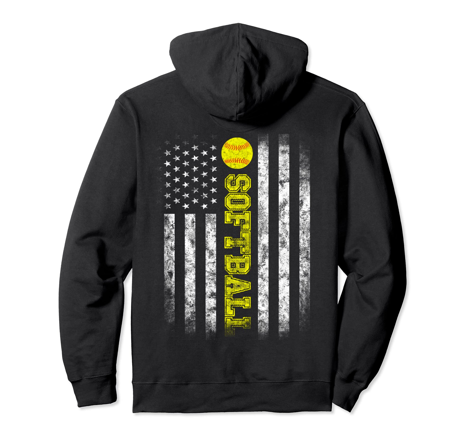 American Flag Softball Team Love Hoodie - Fun Novelty Design Unisex - T-Shirt, Sweatshirt, Hoodie