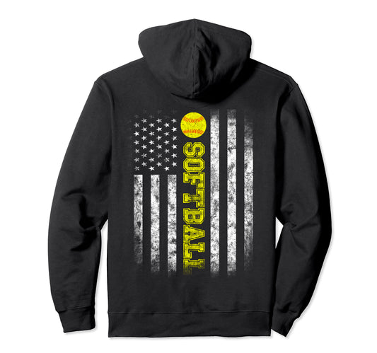 American Flag Softball Team Love Hoodie - Fun Novelty Design Unisex - T-Shirt, Sweatshirt, Hoodie