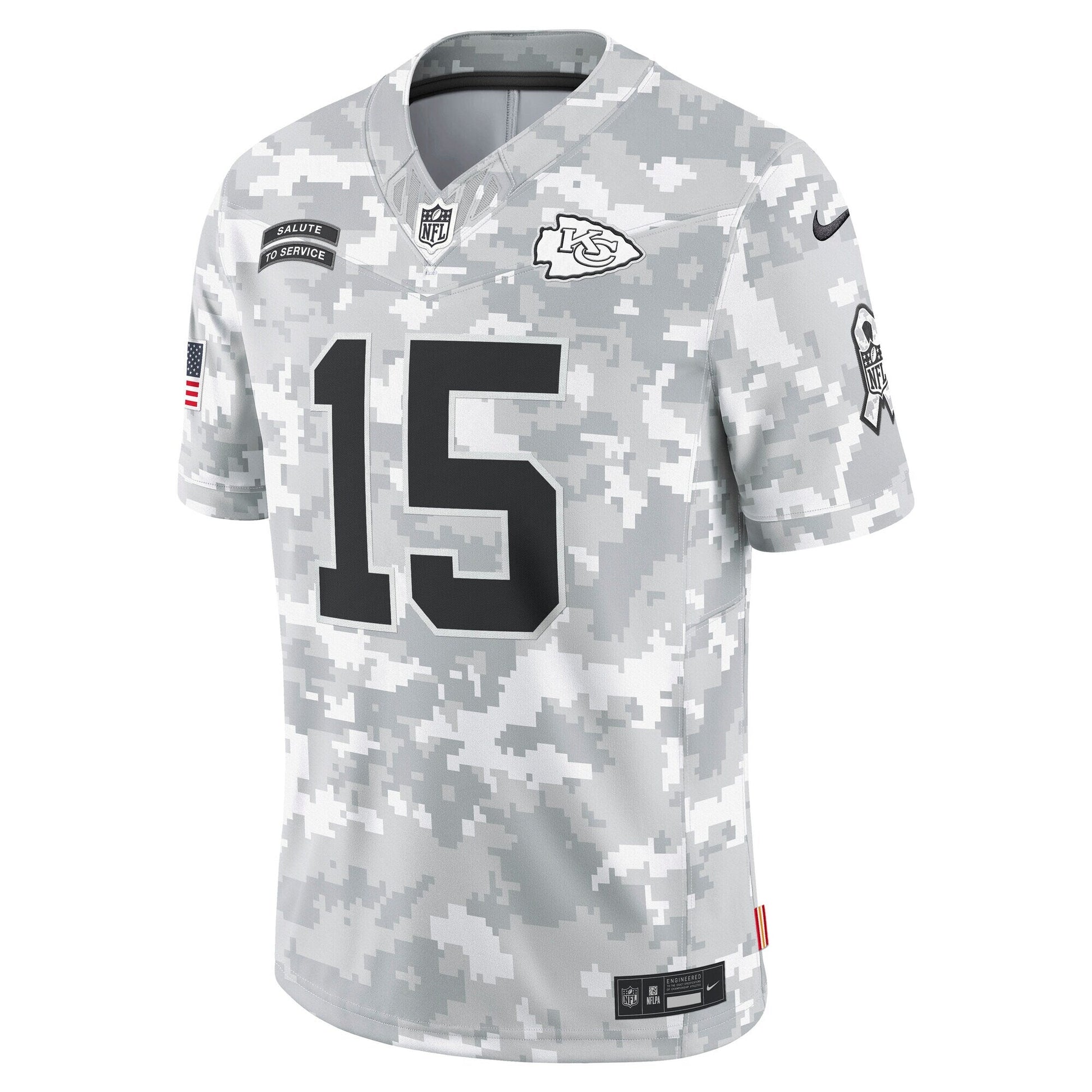Patrick Mahomes Kansas City Chiefs 2024 Salute to Service Limited Jersey - Arctic Camo football jersey product view 2