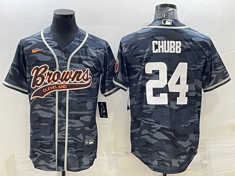 Men's Cleveland Browns Nick Chubb #24 Grey Camouflage Game Jersey1 Joint Edition football jersey product view 1