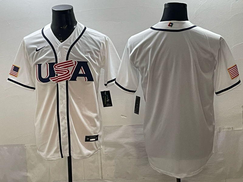 Men's USA Baseball White 2026 World Baseball Classic Stadium Jersey baseball jersey product view 1