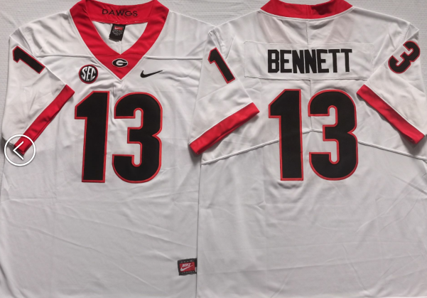 Men's Georgia Bulldogs Stetson Bennett White Player Game Jersey sports jersey product view 1