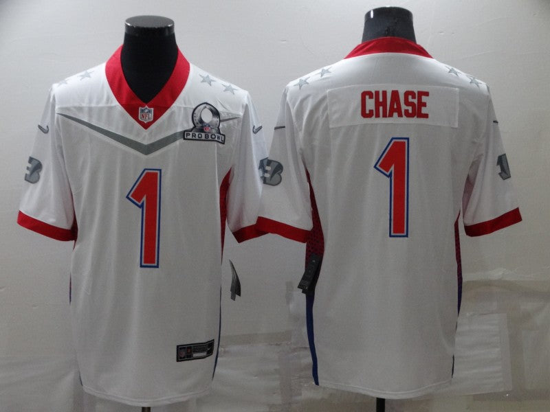 Men's Cincinnati Bengals Ja'Marr Chase #1 White ALL STAR Game Jersey1 football jersey product view 1