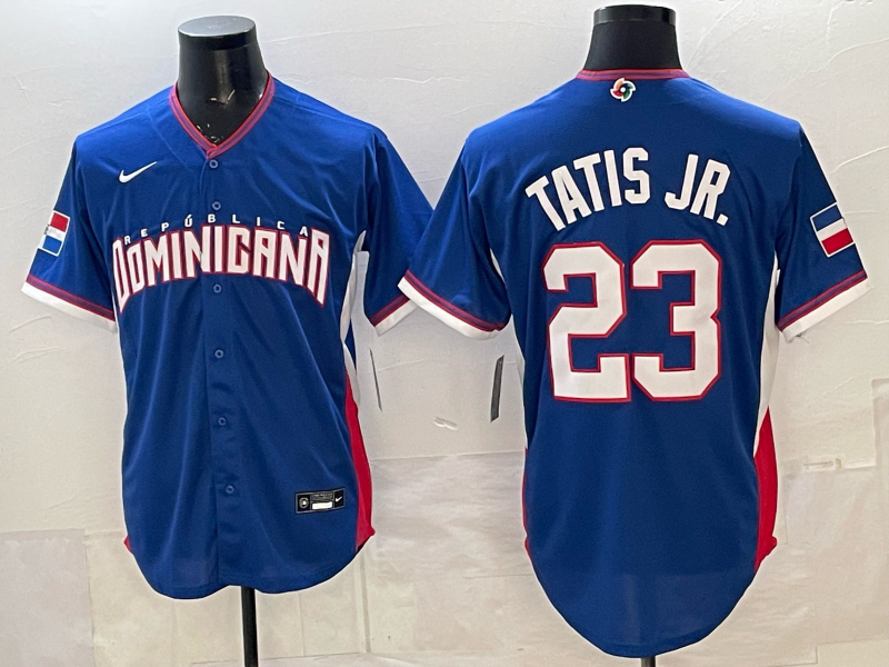Men's Dominican Republic Baseball Fernando Tatis Jr. #23 Royal 2026 World Baseball Classic Stadium Jersey baseball jersey product view 1