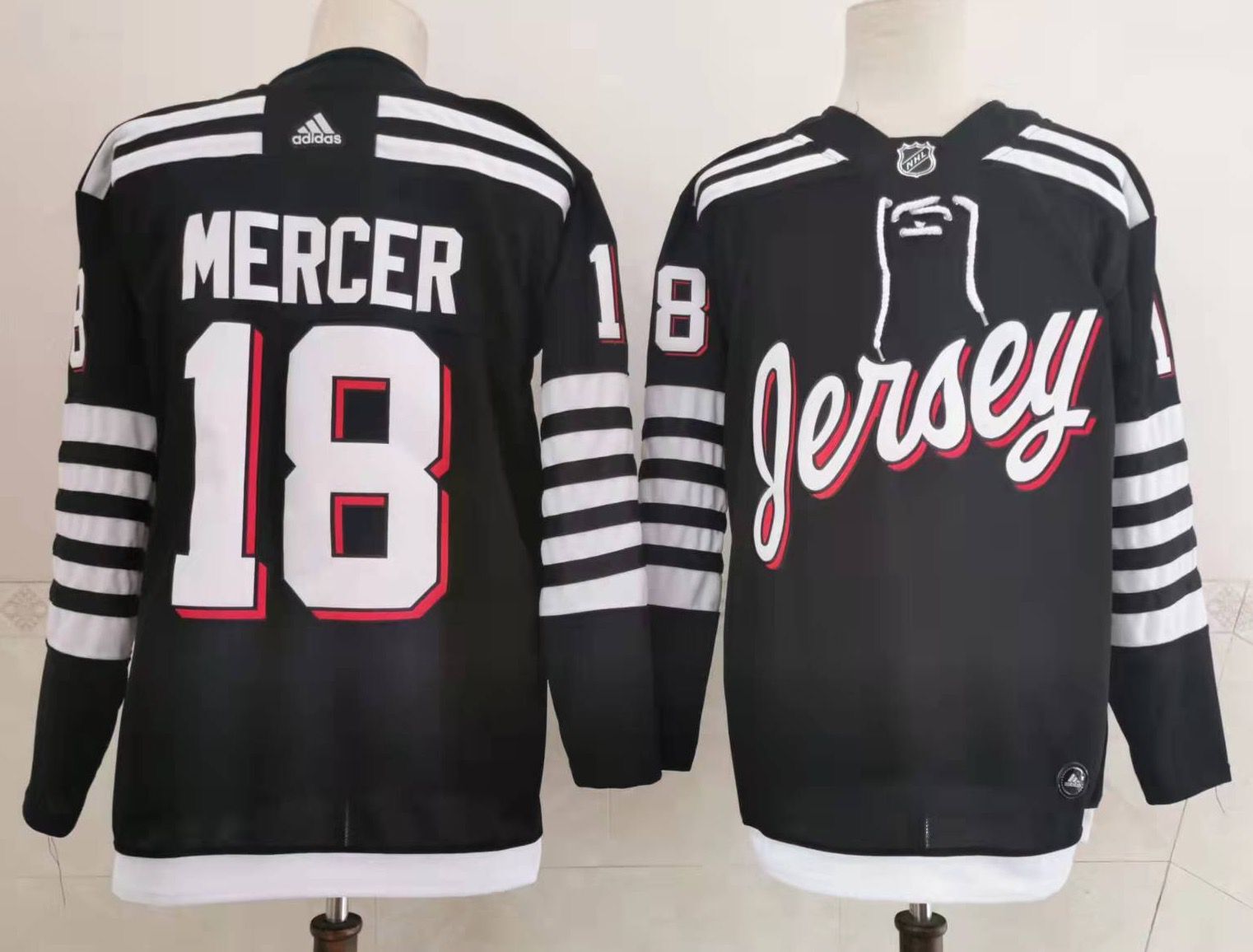Men's New Jersey1 Devils Jamie Dawson Mercer #18 Black Player Game Jersey1 sports jersey product view 1