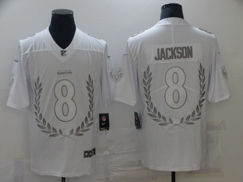 Men's Baltimore Ravens Lamar Jackson #8 White Player Game Jersey1 football jersey product view 1