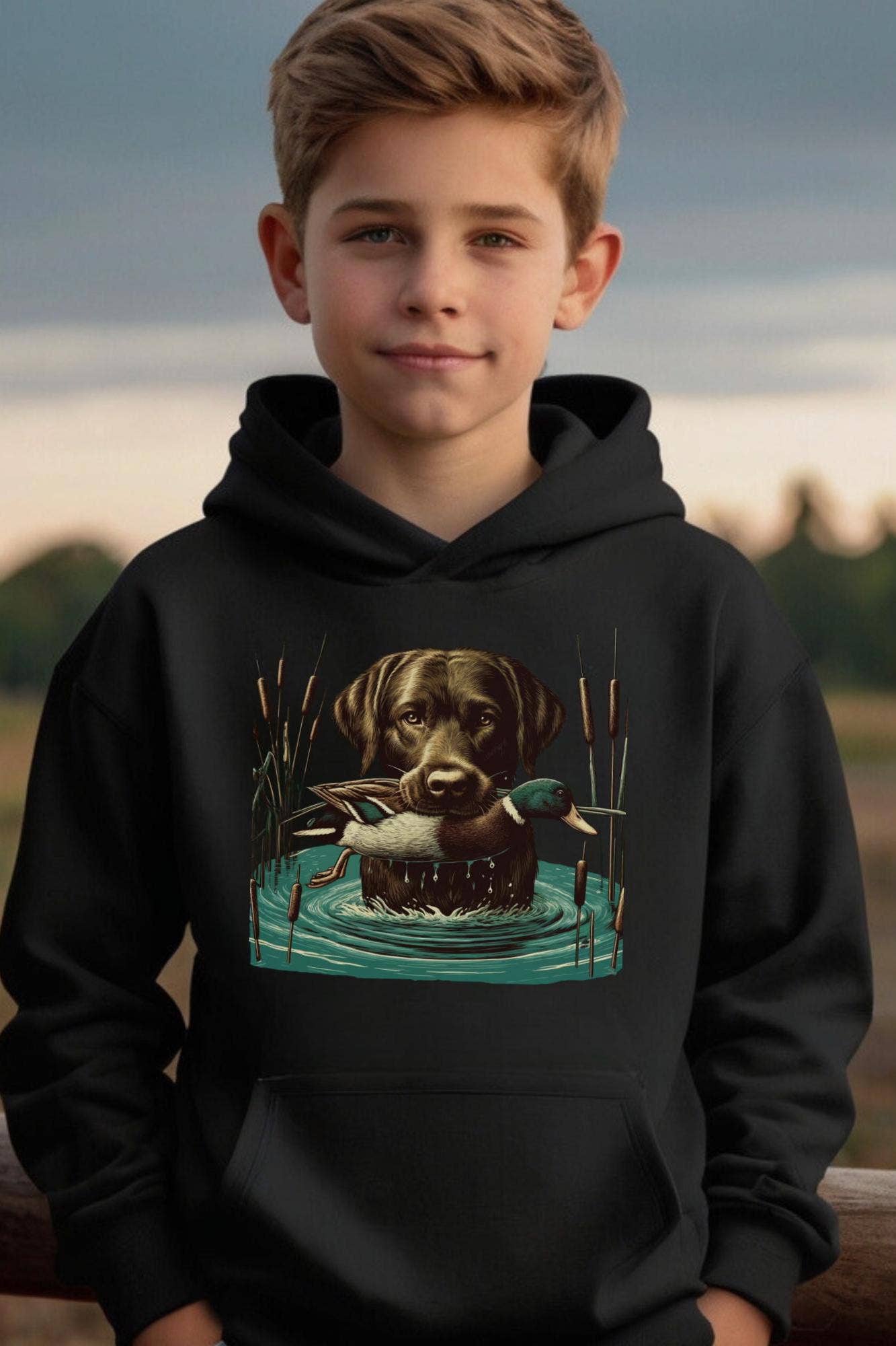 Boys Duck Hunting Hoodie - Lab Hunting  Gift For Boys Unisex T-shirt, Sweatshirt, Hoodie, Long Sleeve Tee - T-Shirt, Sweatshirt, Hoodie