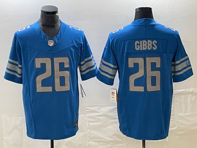 Men's Detroit Lions Jahmyr Gibbs Blue Player Game Jersey football jersey product view 1