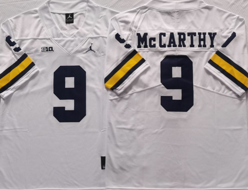 Men's Michigan Wolverines JJ McCarthy White Alumni Player Game Jersey sports jersey product view 1