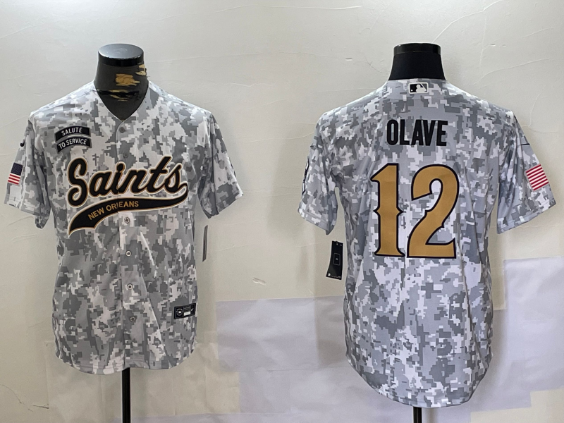 Men's New Orleans Saints Chris Olave Arctic Camo 2024 Salute to Service Player Jersey football jersey product view 1