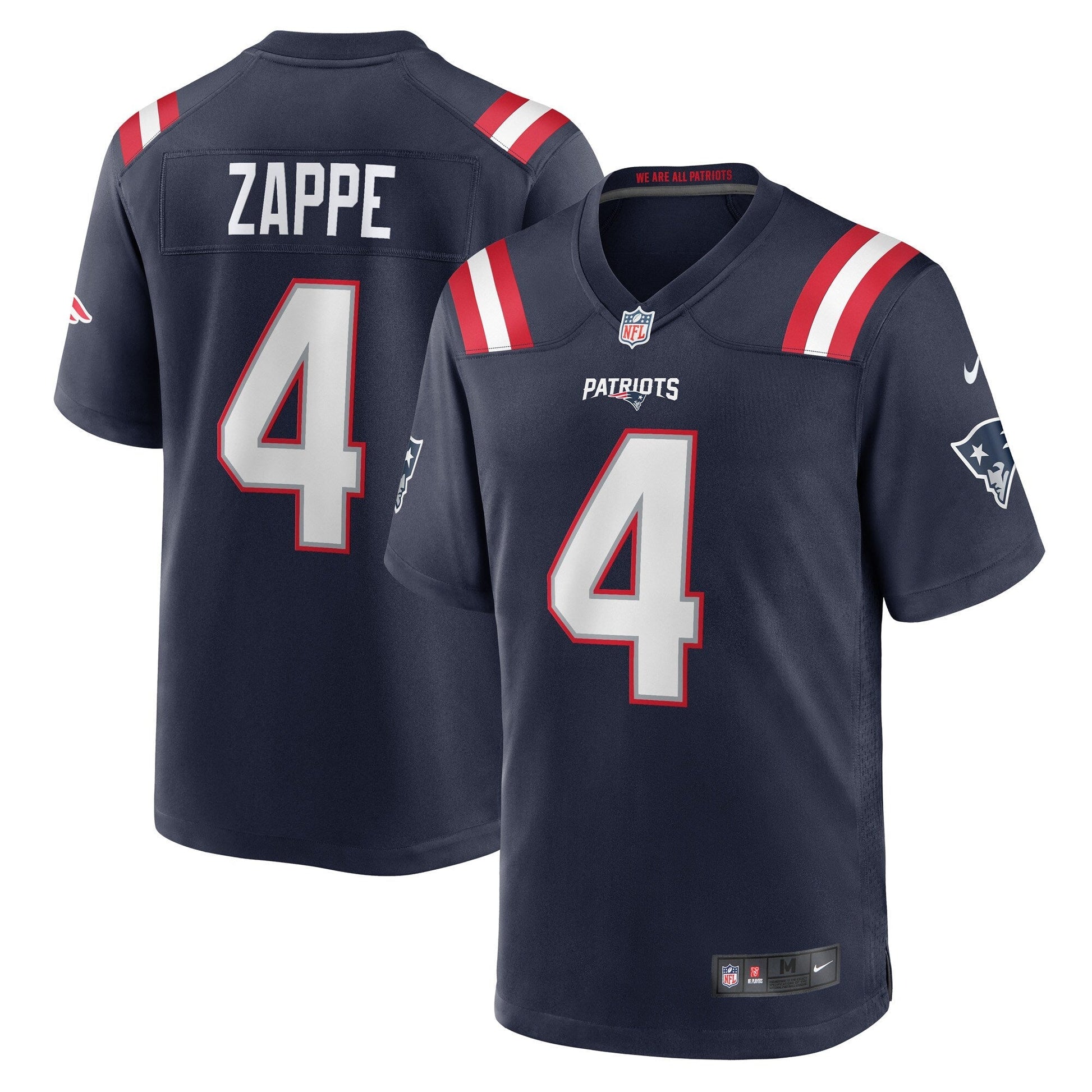 Bailey Zappe New England Patriots Game Jersey - Navy football jersey product view 1