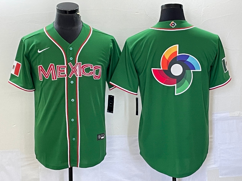Men's 2023 World Baseball Classic Mexico Green Player Jersey baseball jersey product view 1