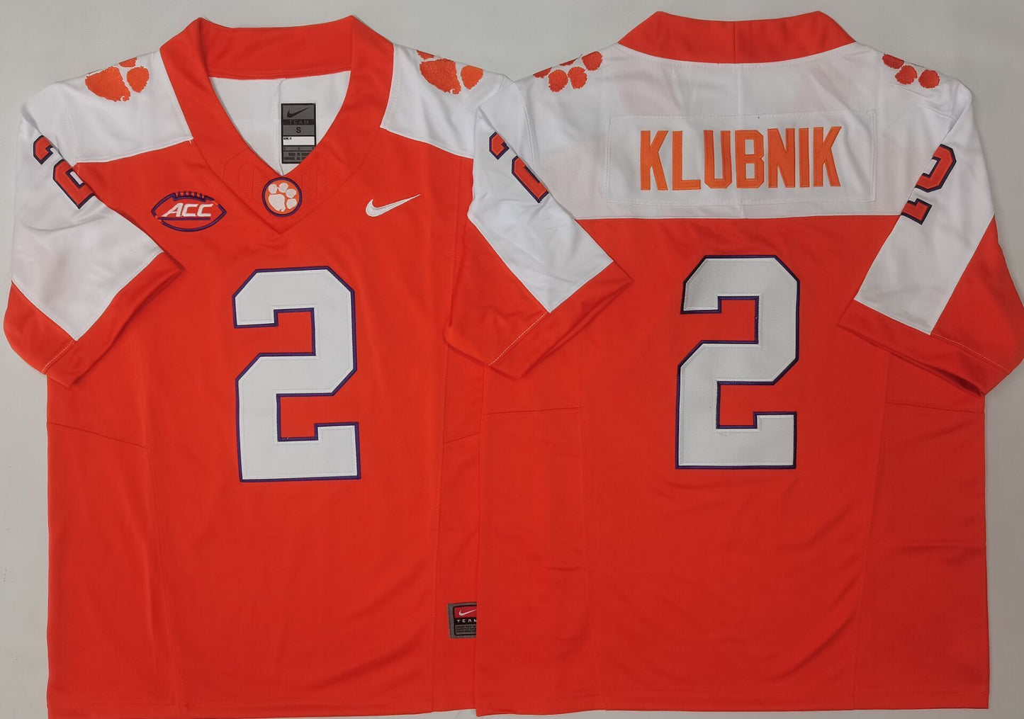 Men's Clemson Tigers Cade Klubnik Orange Player Game Jersey sports jersey product view 1