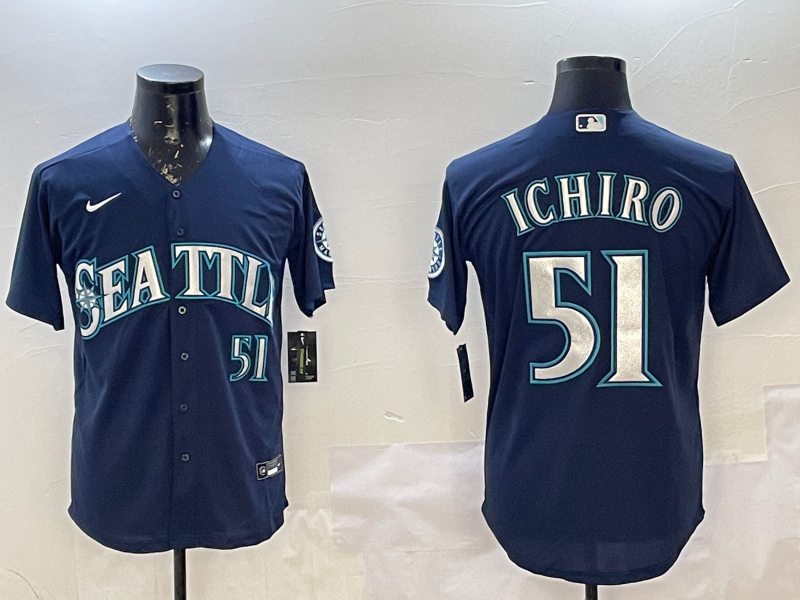 Men's Seattle Mariners Ichiro Suzuki #51 Navy Replica Player Jersey1 baseball jersey product view 1