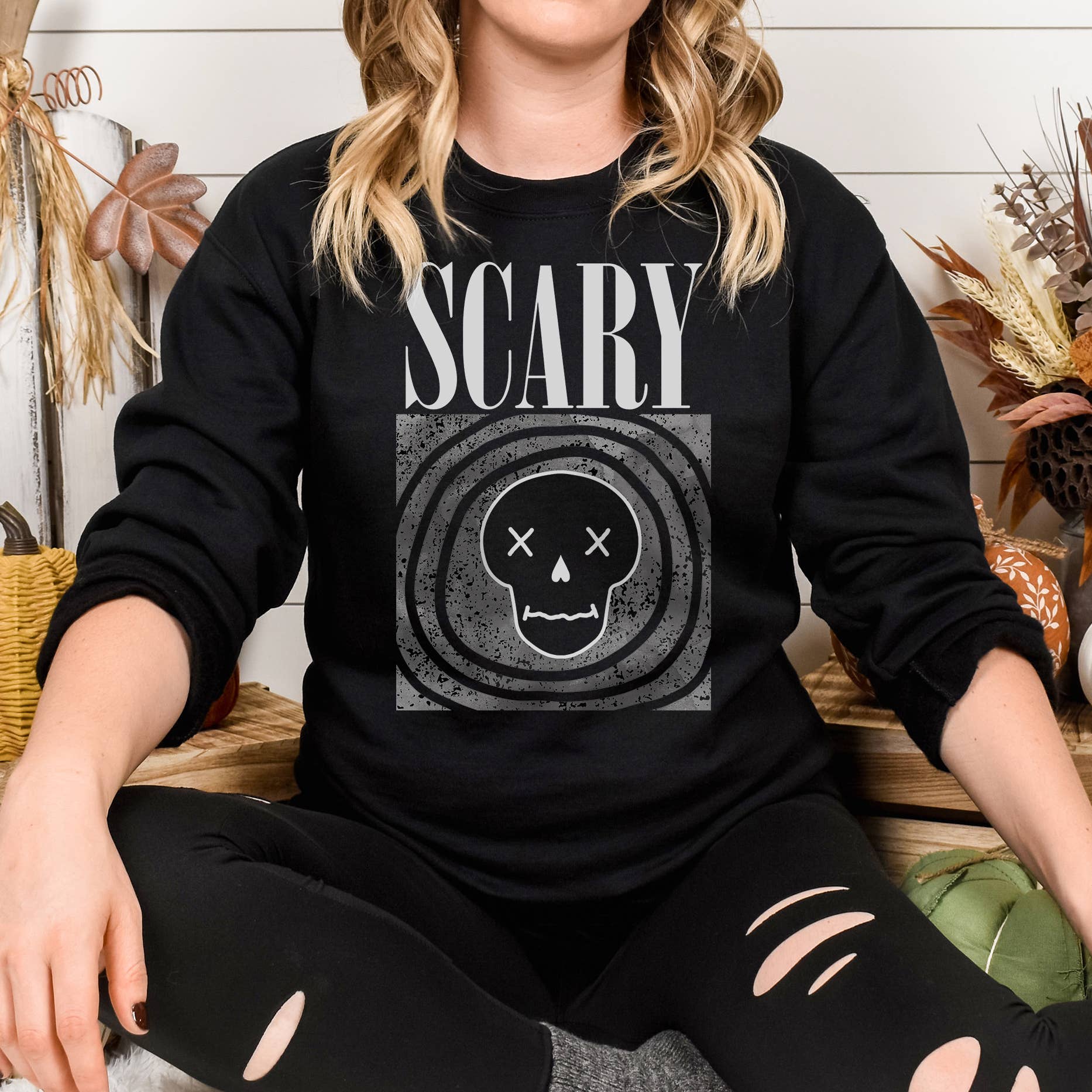 Scary Skeleton Crewneck Sweatshirt | Halloween | Unisex Size Unisex T-shirt, Sweatshirt, Hoodie, Long Sleeve Tee - T-Shirt, Sweatshirt, Hoodie