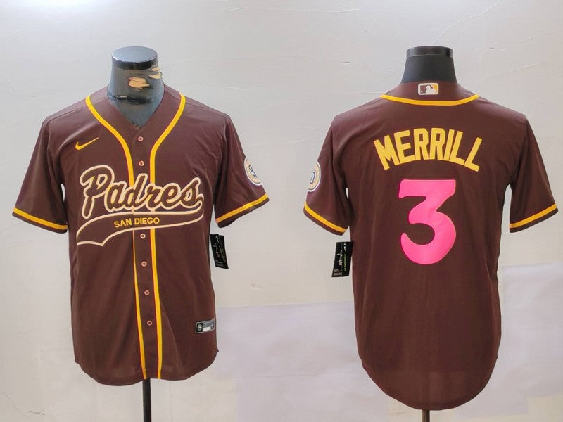 Men's San Diego Padres Jackson Merrill Brown Player Jersey baseball jersey product view 1