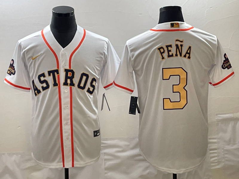 Men's Houston Astros Jeremy Pena White/Gold 2023 Gold Collection Replica Player Jersey baseball jersey product view 1