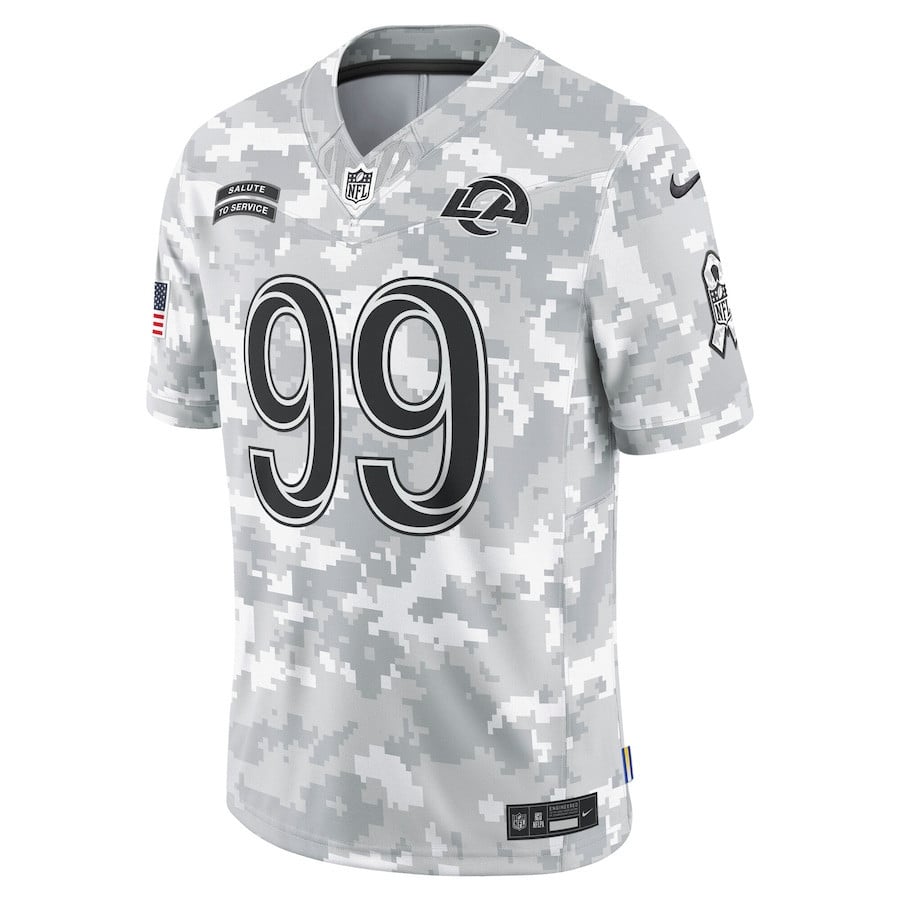 Aaron Donald 99 Los Angeles Rams 2024 Salute to Service Retired Player Limited Men Jersey - Arctic Camo football jersey product view 2