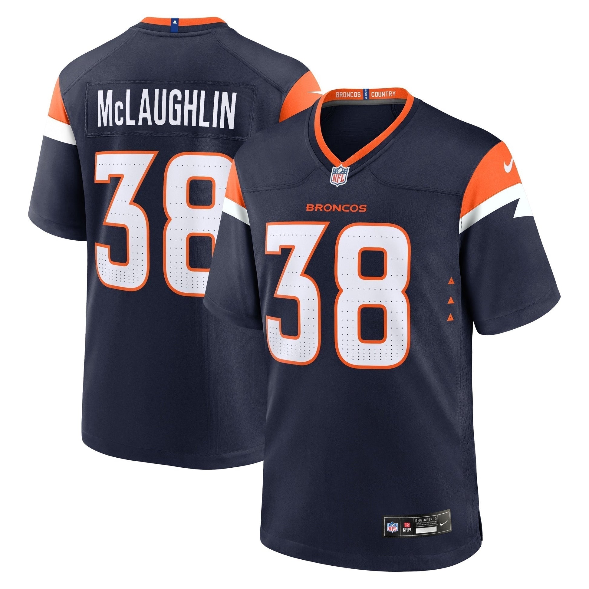 Jaleel McLaughlin Denver Broncos Alternate Game Jersey - Navy football jersey product view 1
