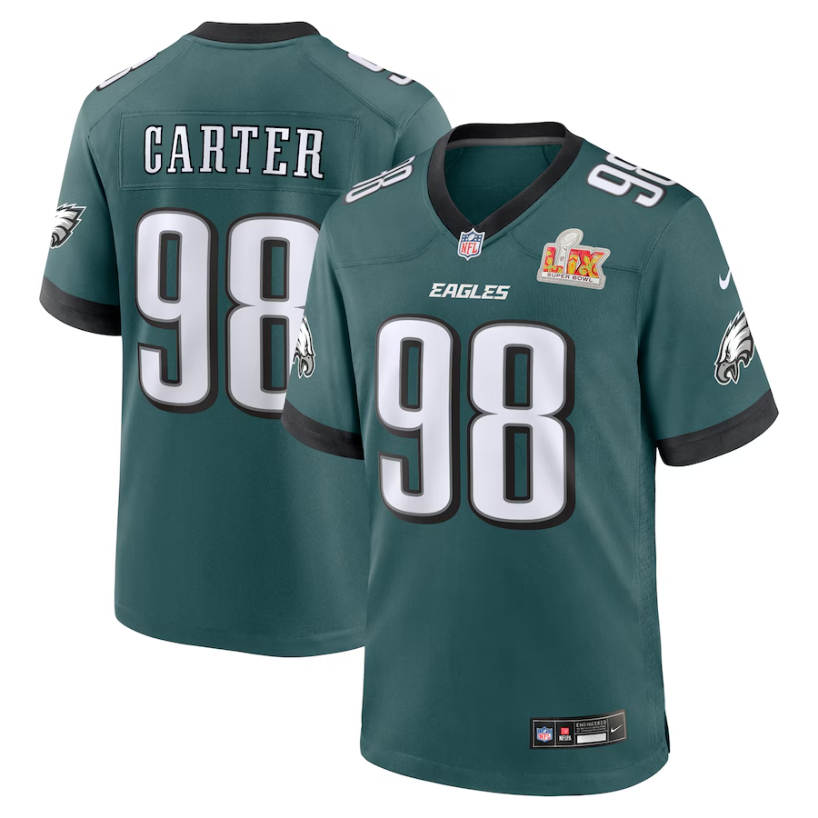Men's Philadelphia Eagles Jalen Carter Midnight Green Super Bowl LIX Game Player Jersey football jersey product view 1