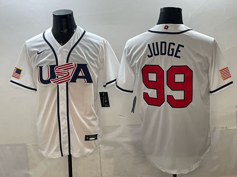 Men's USA Baseball Aaron Judge #99 White 2026 World Baseball Classic Stadium Jersey baseball jersey product view 1