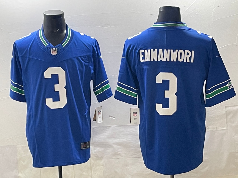 Men's Seattle Seahawks Nick Emmanwori #3 Royal Alternate Game Jersey football jersey product view 1