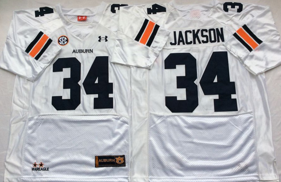 Men's Auburn Tigers Bo Jackson #34 White Player Game Jersey sports jersey product view 1