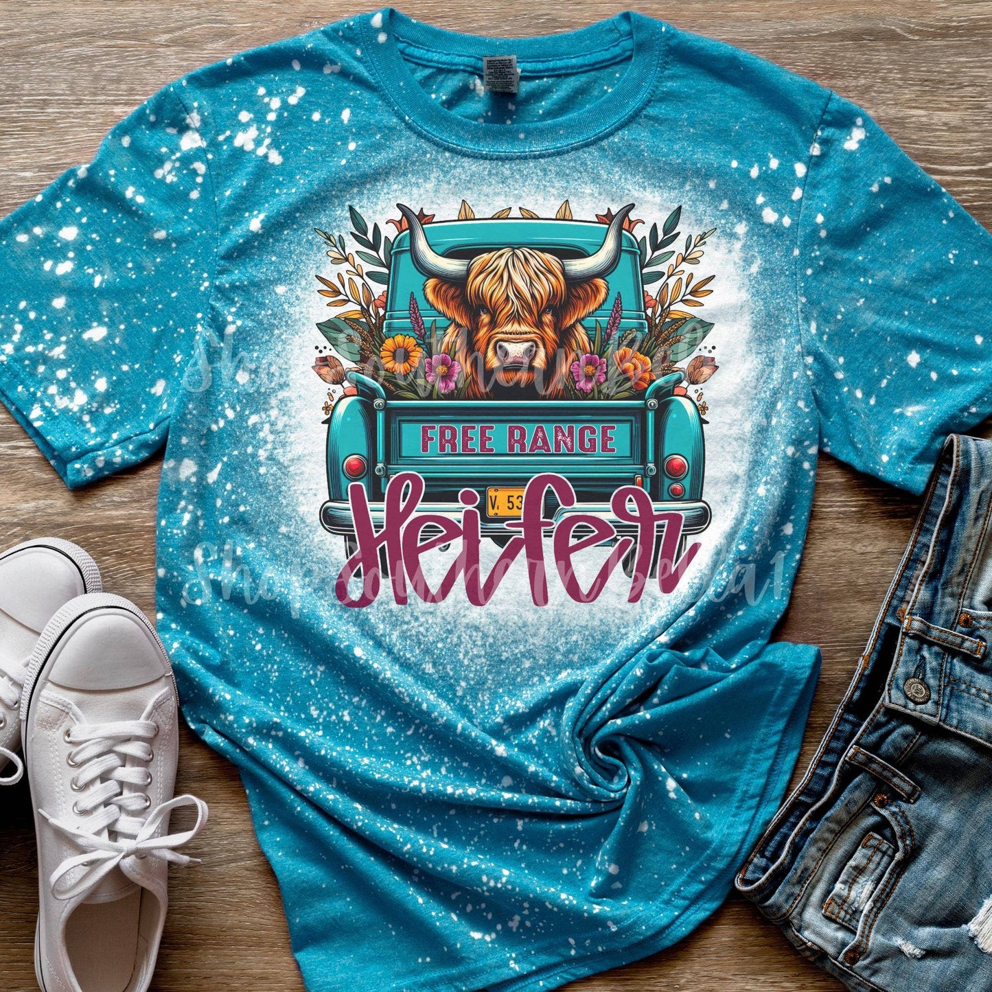 Highland Cow Free Range Heifer Coffee Unisex Bleached Tee Unisex T-shirt, Sweatshirt, Hoodie, Long Sleeve Tee - T-Shirt, Sweatshirt, Hoodie