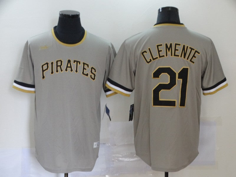 Men's Pittsburgh Pirates Roberto Clemente #21 Gray Road Cooperstown Collection Player Jersey1 baseball jersey product view 1