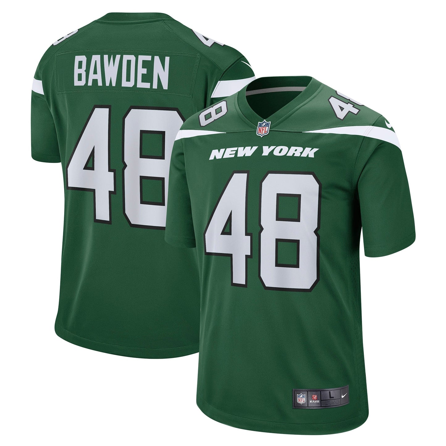 Nick Bawden New York Jets Game Jersey - Gotham Green football jersey product view 1