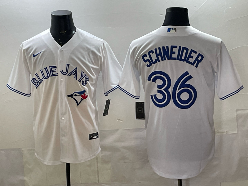 Men's Toronto Blue Jays John Schneider #36 White Home Replica Jersey baseball jersey product view 1