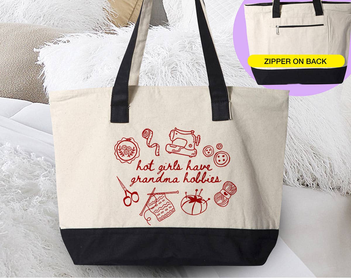 Hot Girls Have Grandma Hobbies - Sewing Knitting Tote Bag Unisex T-shirt, Sweatshirt, Hoodie, Long Sleeve Tee - T-Shirt, Sweatshirt, Hoodie