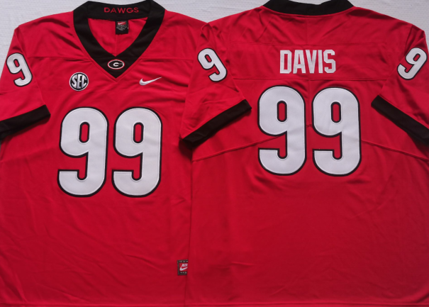 Men's Georgia Bulldogs Jordan Davis #99 Red Player Game Jersey basketball jersey product view 1