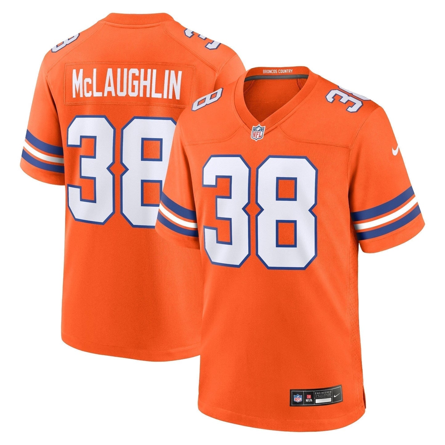 Jaleel McLaughlin Denver Broncos Mile High Collection 1977 Throwback Game Jersey - Orange football jersey product view 1