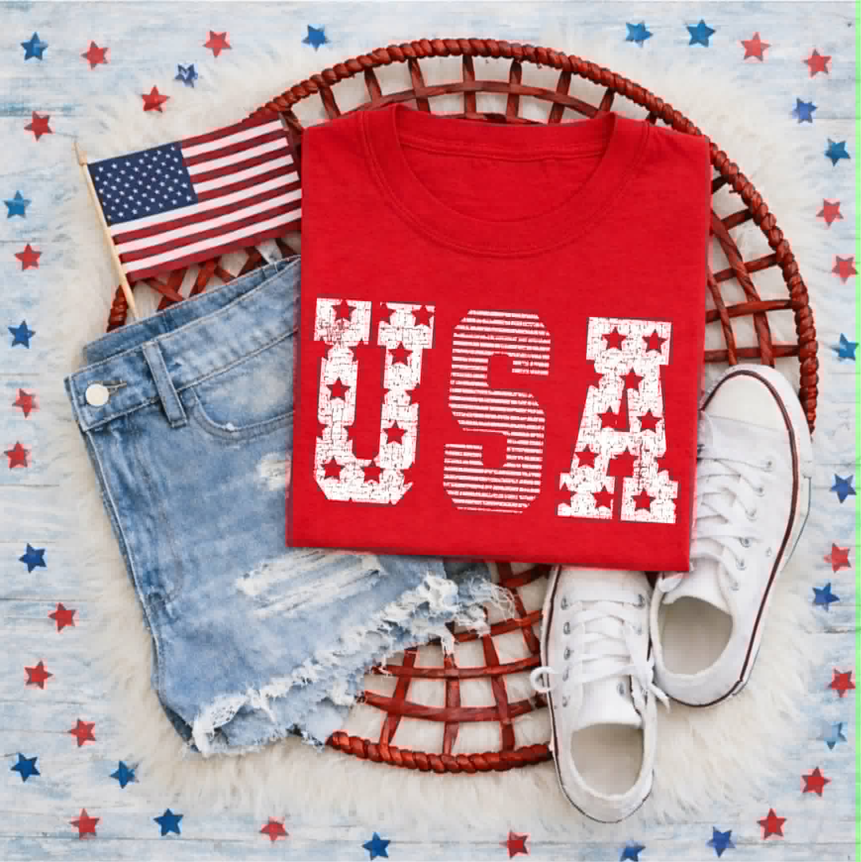Distressed Stars & Stripes Red USA 4th of July Graphic Tee Unisex T-shirt, Sweatshirt, Hoodie, Long Sleeve Tee - T-Shirt, Sweatshirt, Hoodie