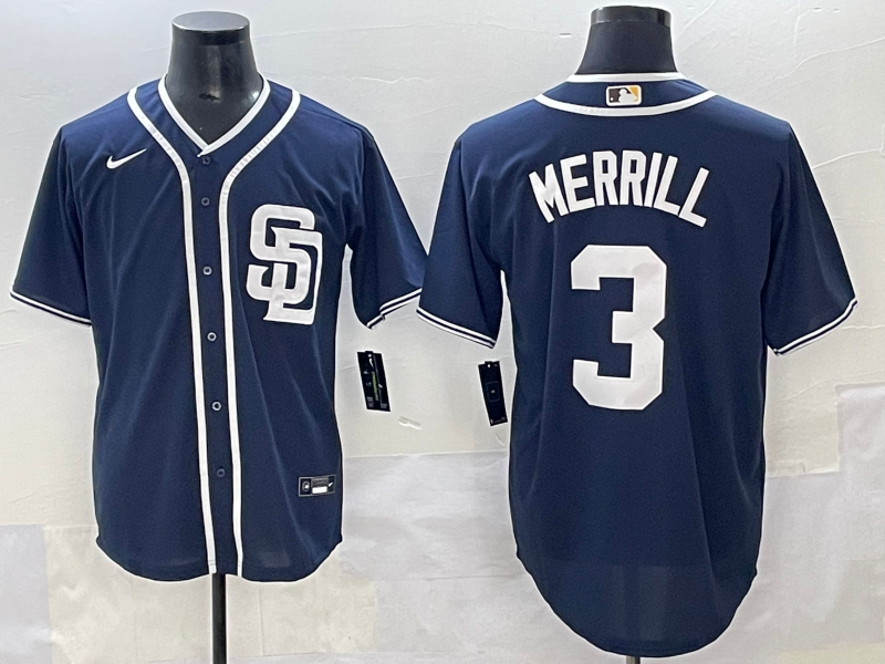 Men's San Diego Padres Jackson Merrill Navy Limited Player Jersey baseball jersey product view 1