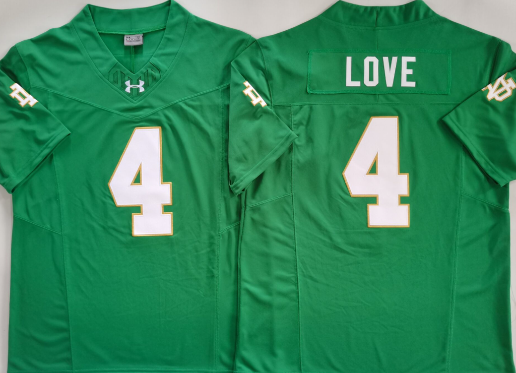 Men's Norte Dame Fighting Irish Jeremiyah Love #4 Green Game Jersey sports jersey product view 1