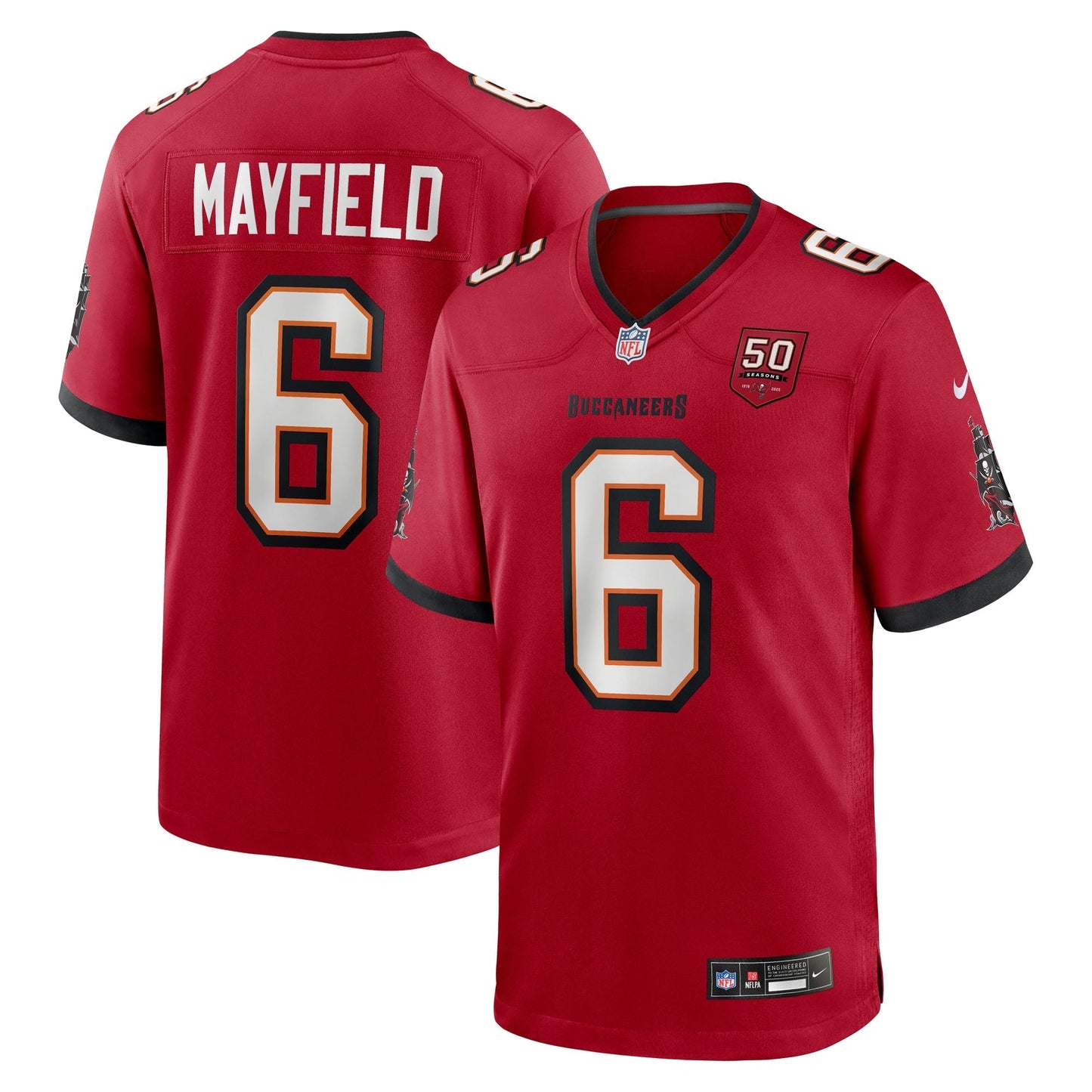 Tampa Bay Buccaneers Baker Mayfield Red 50th Season Team Game Jersey football jersey product view 1