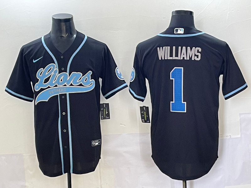 Men's Detroit Lions Jameson Williams #1 Black Game Player Jersey football jersey product view 1