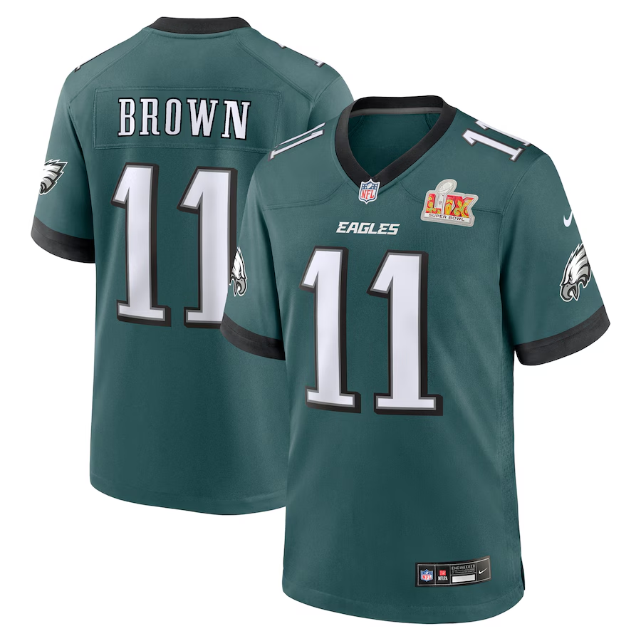 Men's Philadelphia Eagles A.J. Brown Midnight Green Super Bowl LIX Game Player Jersey football jersey product view 1